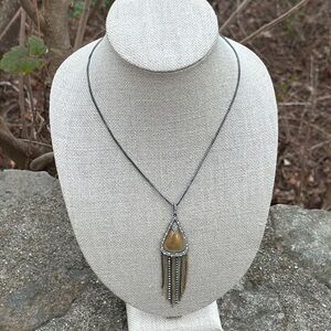 NEW Alexis Bittar Gold, Hematite Tassel Chain & Orbital Lucite Pendant Necklace